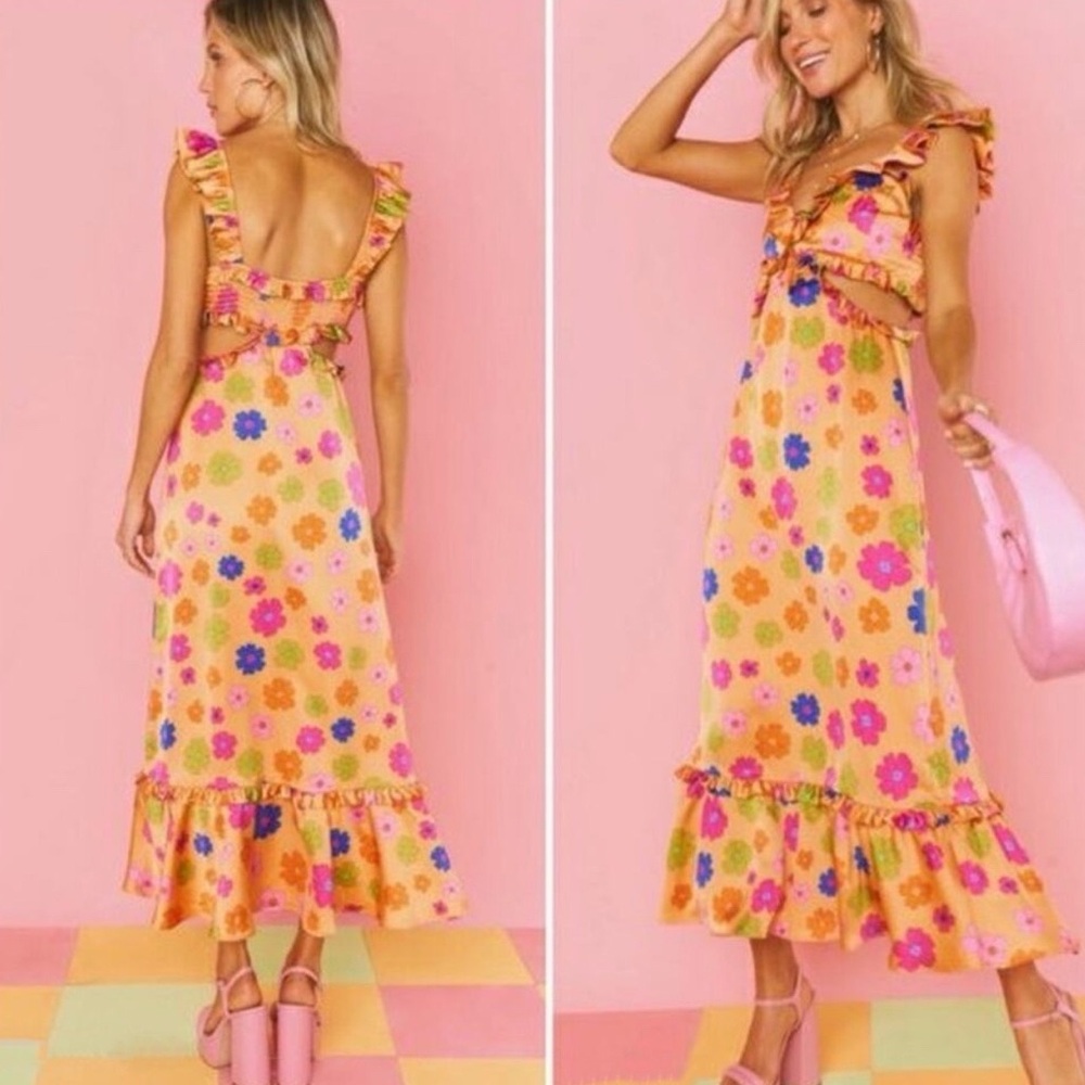 NWT Show Me Your Mumu Orange Floral Poppin’ Poppy Lane Midi Dress